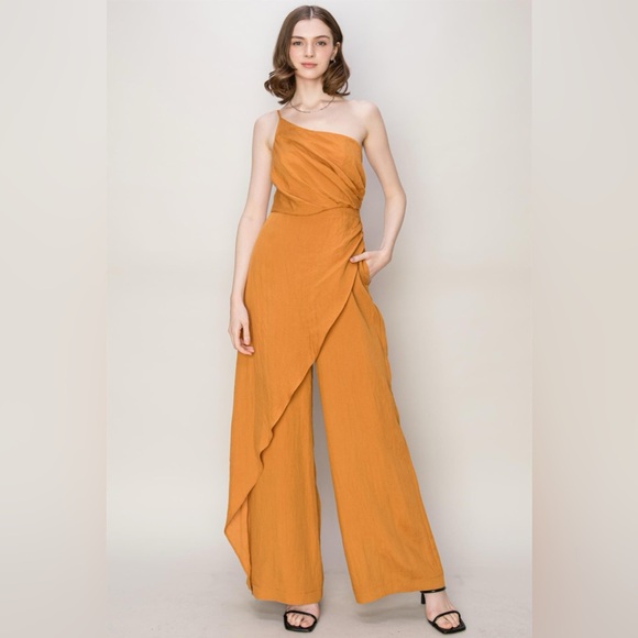 Caramel One Shoulder Jumpsuit NWT - Picture 5 of 11